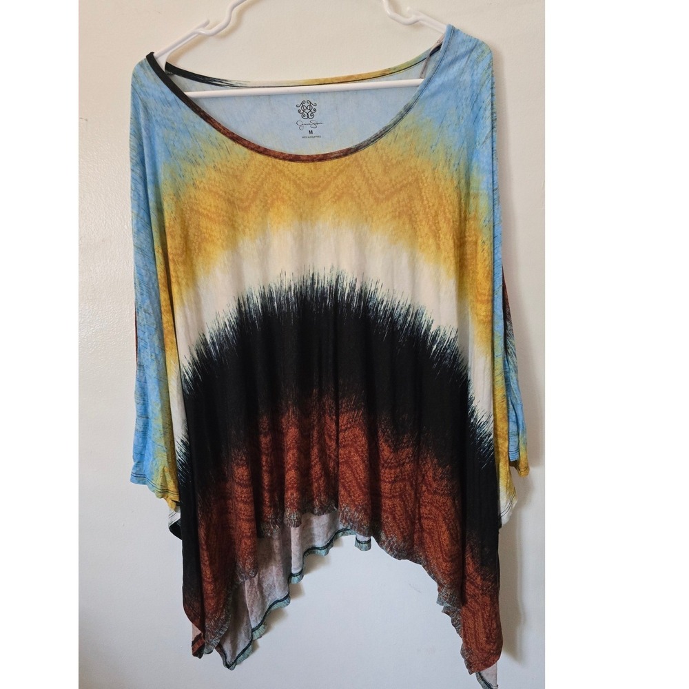 Jessica Simpson Womens Multi Color Ombre Sharkbite Hem Poncho sleeve Top Size M - Picture 2 of 6